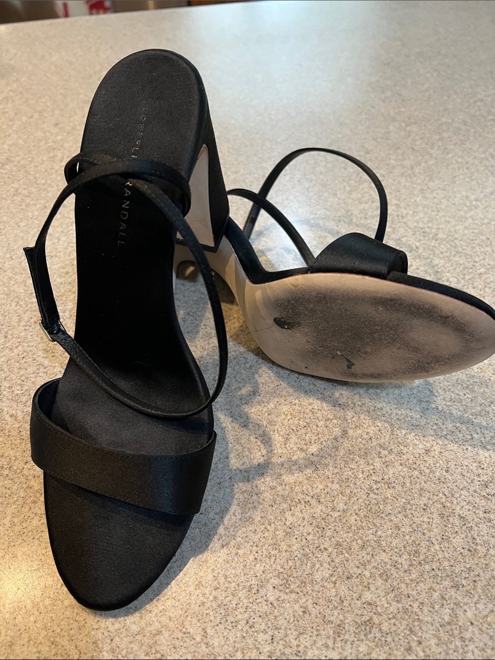 ❤️ Loeffler Randall Malia 90mm Curved Heel Black Satin Sandal - Picture 11 of 12